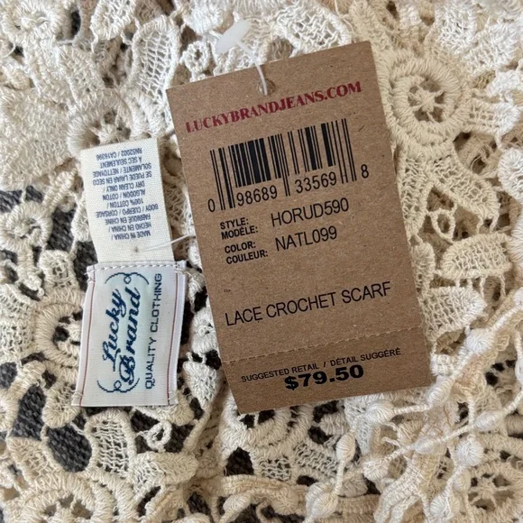 Lucky Brand Cream Lace Scarf with Fringe - Picture 3 of 3